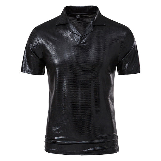 Herren glänzendes Kurzarmhemd mit modernem Design R&B