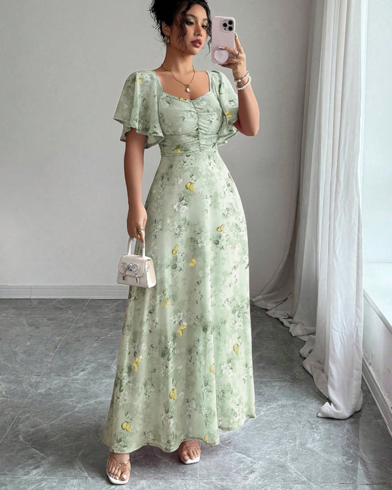 Damen Maxikleid mit fließendem Schnitt und romantischem Blumenmuster R&B
