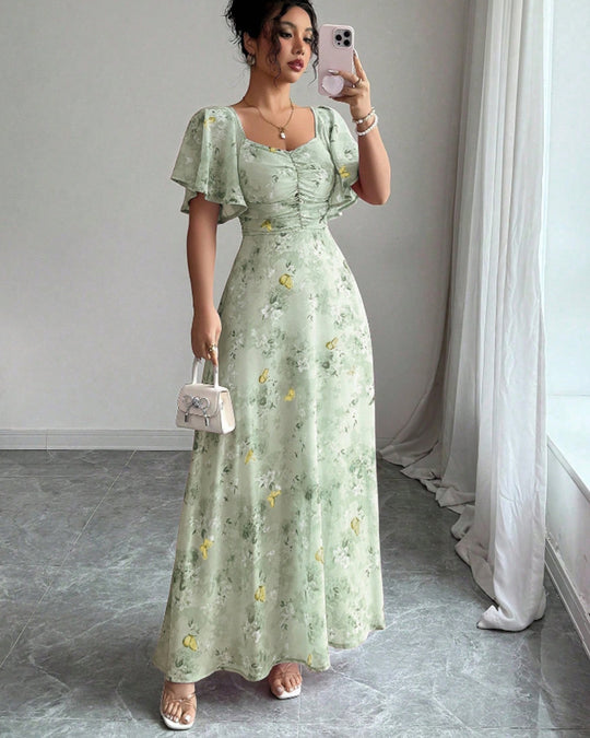 Damen Maxikleid mit fließendem Schnitt und romantischem Blumenmuster R&B