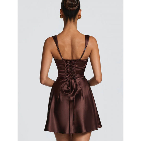 Damen Elegantes Satin-Minikleid mit breiten Schulterriemen R&B
