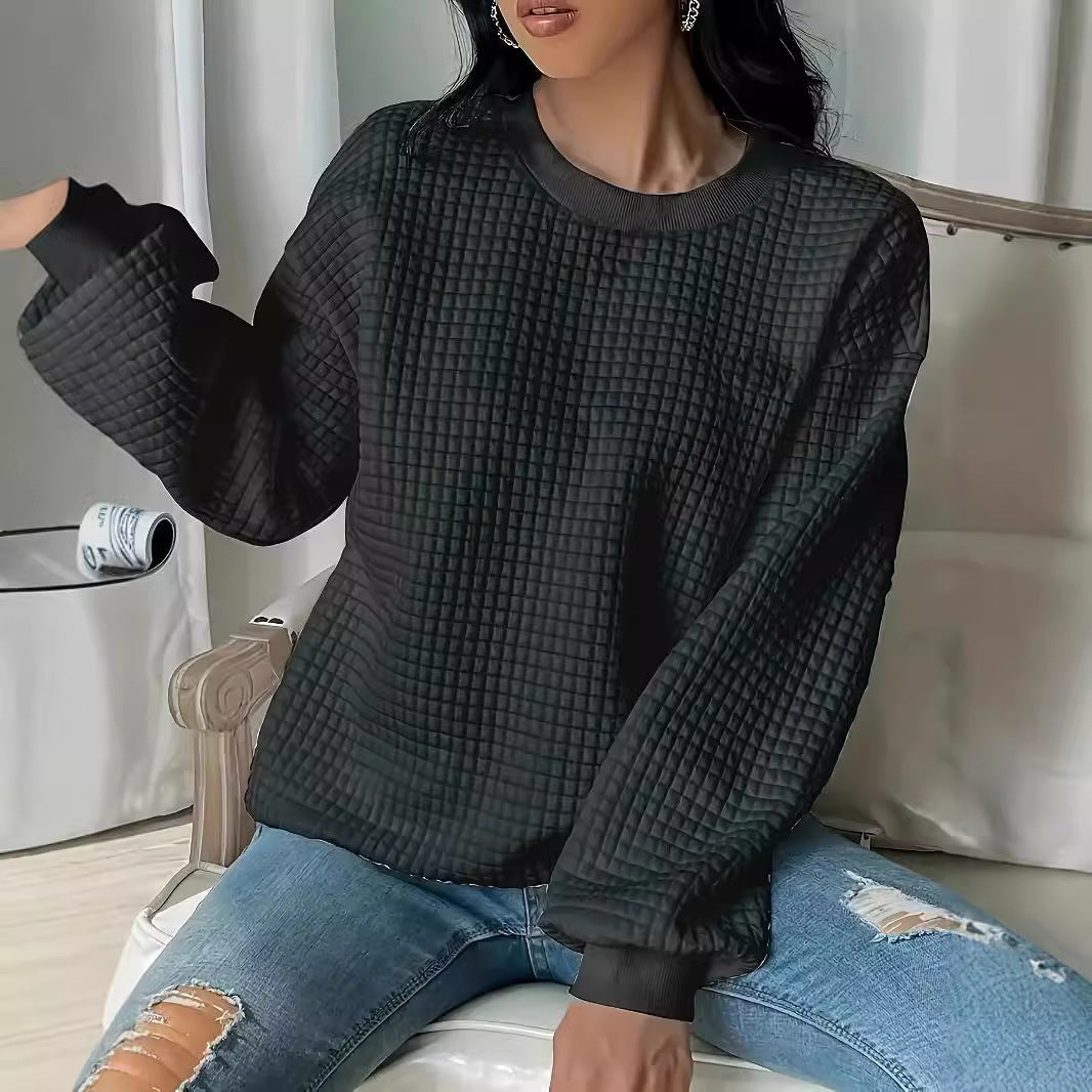 Damen Pullover mit strukturiertem Waffeldesign und lässigem Schnitt R&B