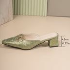 Damen elegante Slingback-Pantoletten mit hochwertiger Ledereinfassung und verziertem Blockabsatz