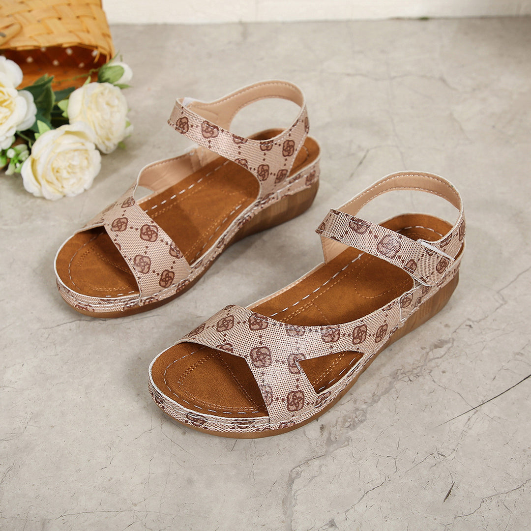 Damen Bequeme Wedge-Sandalen mit breitem Riemen und floralem Design R&B