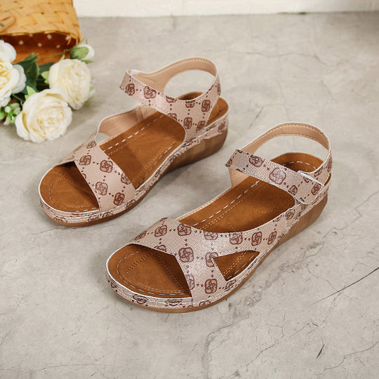 Damen Bequeme Wedge-Sandalen mit breitem Riemen und floralem Design R&B