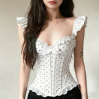 Damen Spitzen-Corsage mit verspieltem Punktdesign und Rüschendetails R&B