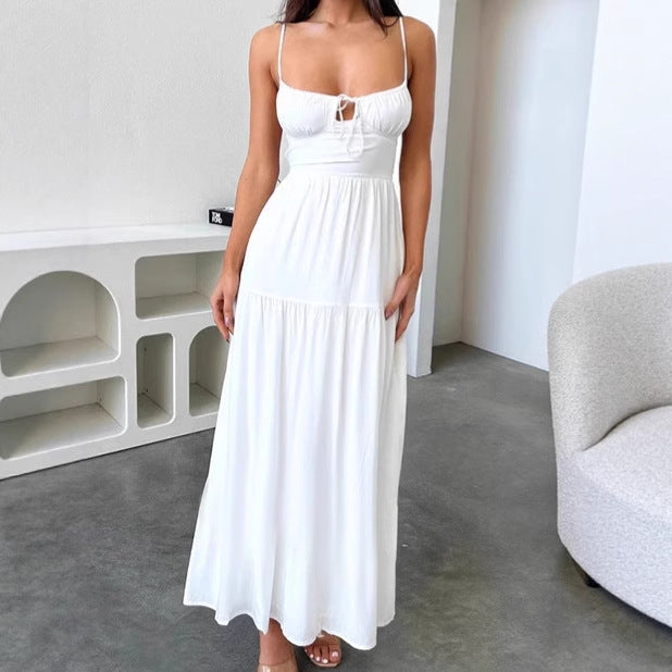 Damen Maxikleid mit verspielt geschnürtem Oberteil und fließendem Rock R&B