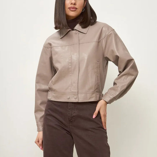 Damen modische cropped Kunstlederjacke mit eleganten Details R&B