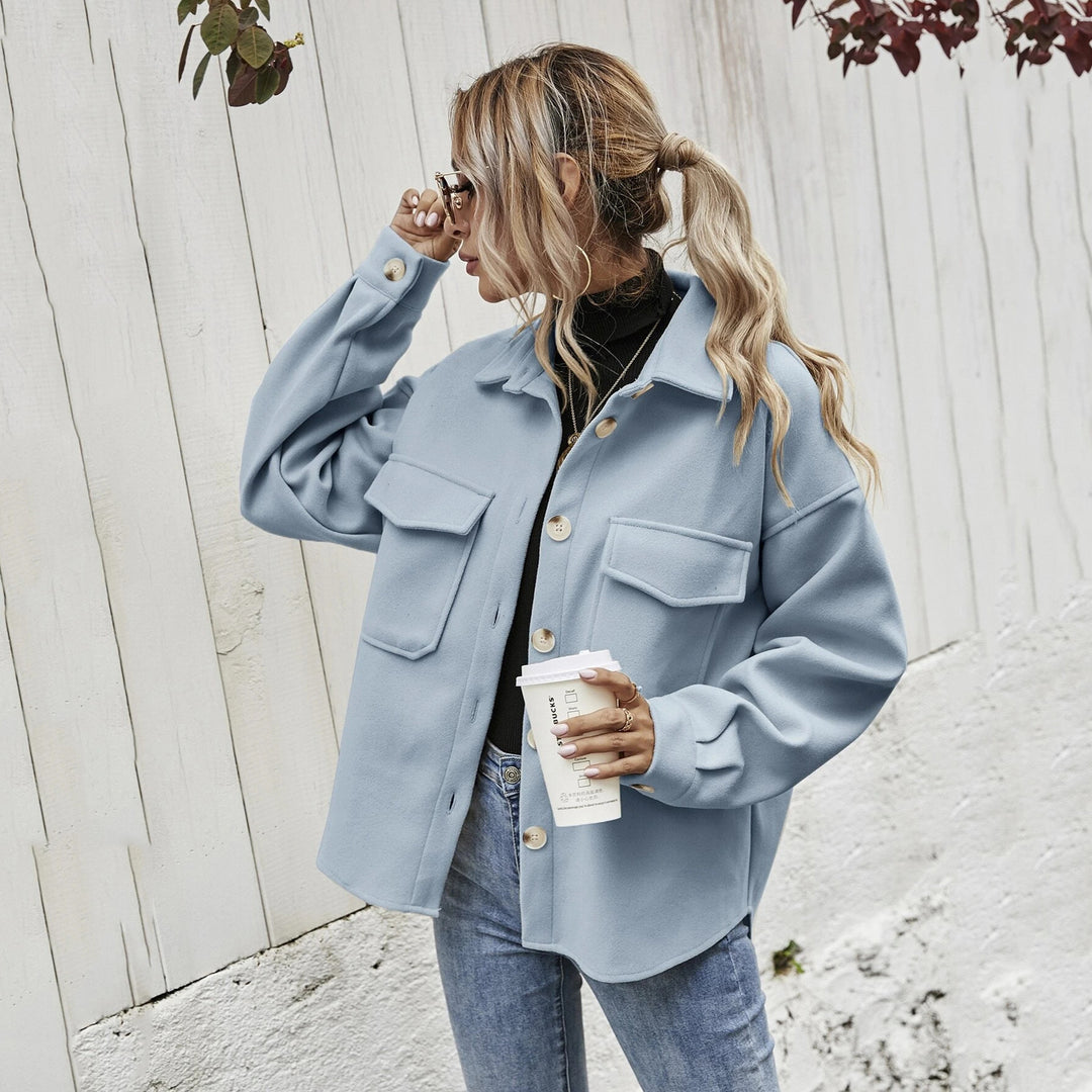 Damen elegante Oversized Jacke mit aufgesetzten Taschen und modischem Kragen R&B
