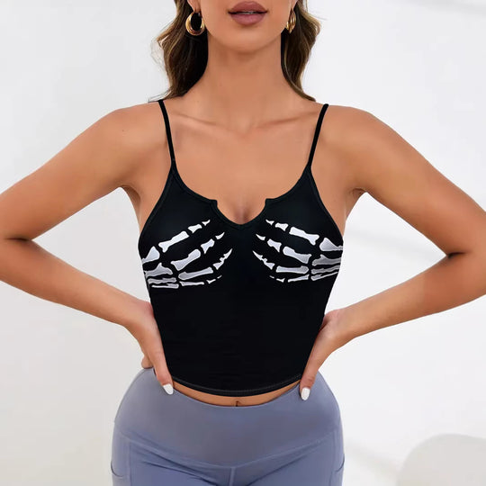 Damen Sportliches Crop-Top mit kreativem Skelett-Design R&B