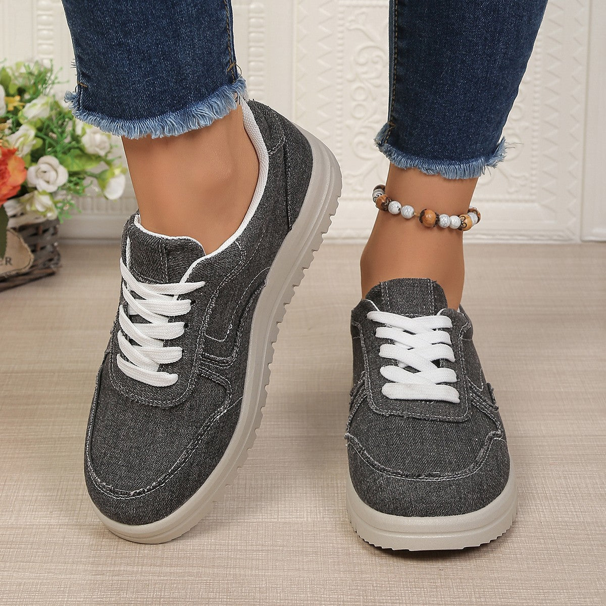 Damen Sneakers im lässigen Denim-Look mit komfortabler Profilsohle R&B