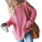 Damen lässiger Strickpullover mit offenen Schultern und großzügigem Schnitt R&B