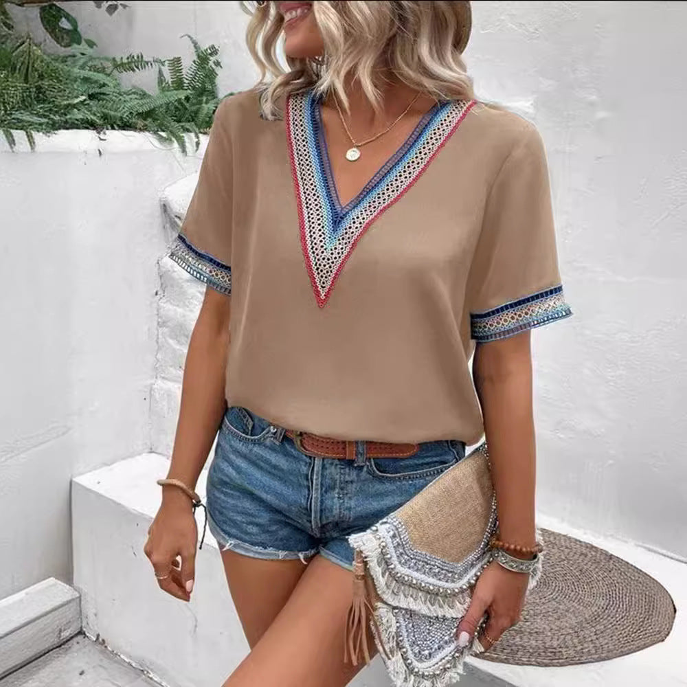 Damen modisches T-Shirt mit dekorativen Spitzen R&B