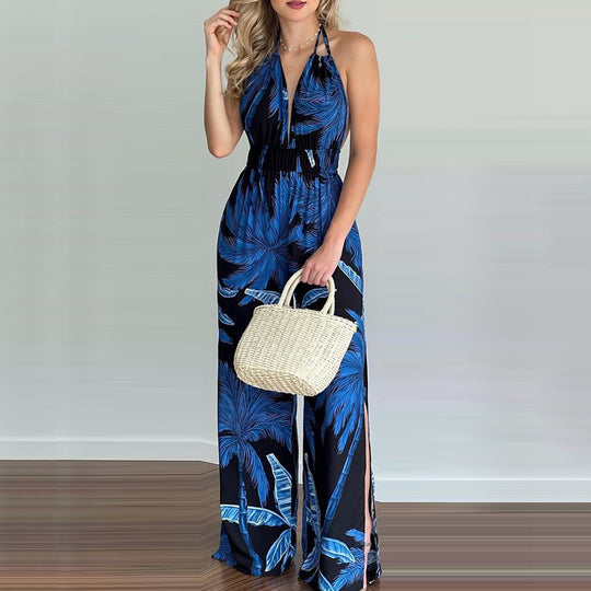 Damen eleganter Jumpsuit mit Spaghettiträgern und hohen Seitenschlitzen R&B
