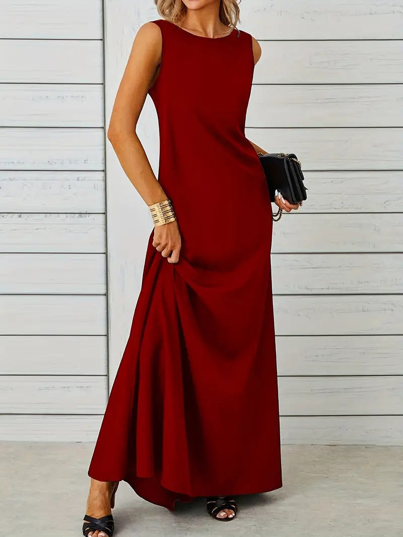 Damen elegantes Maxikleid mit schwingendem Saum und klassischem Schnitt R&B