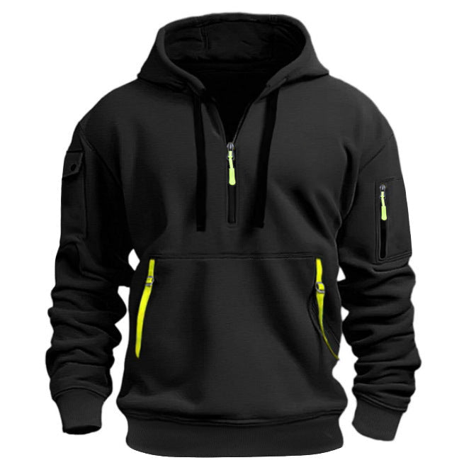 Herren Praktischer Kapuzenpullover mit seitlichem Reißverschluss und vielseitigen Taschen R&B