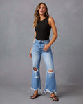 Damen Flared Jeans mit Distressed-Effekten und hohem Bund R&B