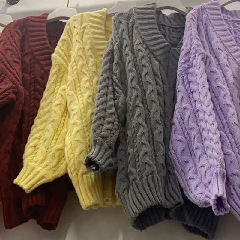 Damen Kuscheliger Grobstrick-Cardigan mit V-Ausschnitt und weiten Ärmeln R&B