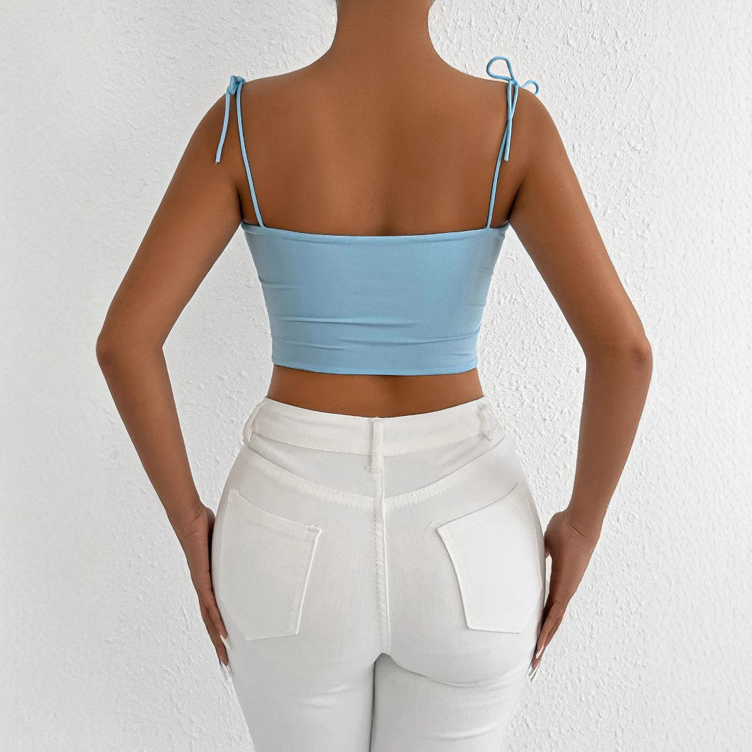 Damen Crop-Top mit Raffungen und verstellbaren Trägern R&B