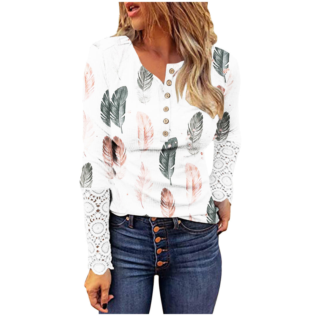 Damen langärmliges T-Shirt mit Spitze und modernem Leo-Muster R&B