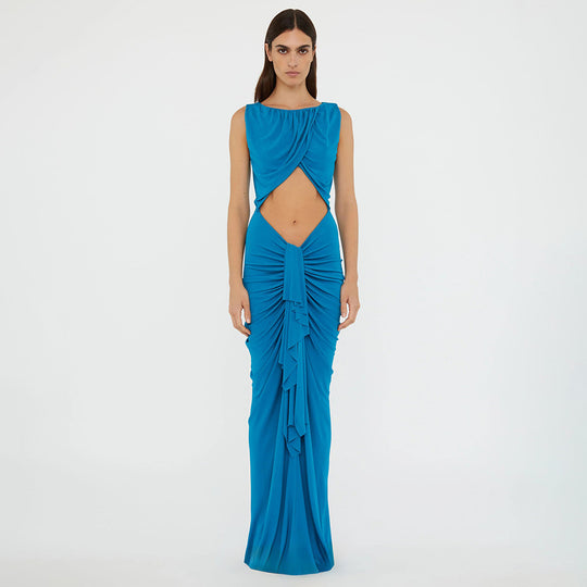 Damen figurumschmeichelndes Abendkleid mit raffiniertem Cut-Out und Drapé R&B