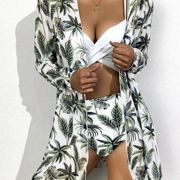 Damen Bikiniset mit floralem Kimono und hoch geschnittenem Oberteil R&B