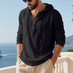 Herren lässiges Kapuzenshirt aus weichem Baumwollmix mit Knopfleiste und praktischen Taschen R&B