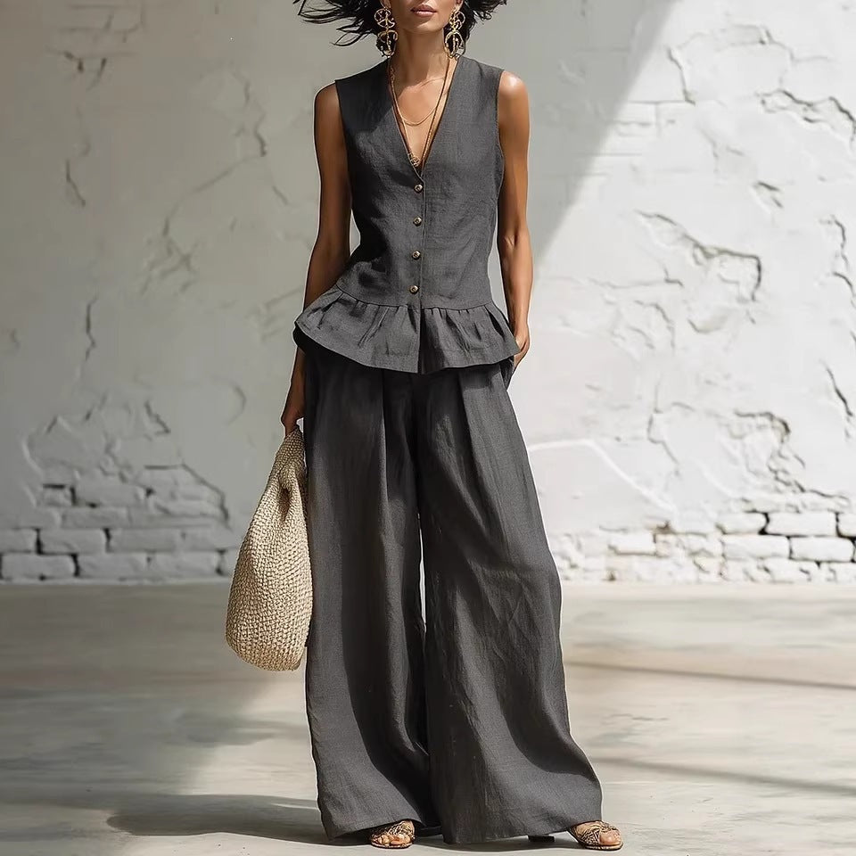 Damen lässiger Jumpsuit mit peplum Schnitt und Knopfdetails R&B