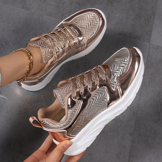 Damen nan glamouröser auffälliger Sneaker mit Glitzerpaneelen jacquardgewebtem Obermaterial und ergonomischer Wellenlaufsohle R&B