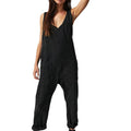 Damen lässiger Denim Overall mit tiefem V-Ausschnitt und praktischen Taschen R&B