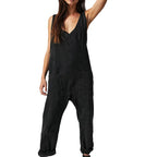 Damen lässiger Denim Overall mit tiefem V-Ausschnitt und praktischen Taschen R&B
