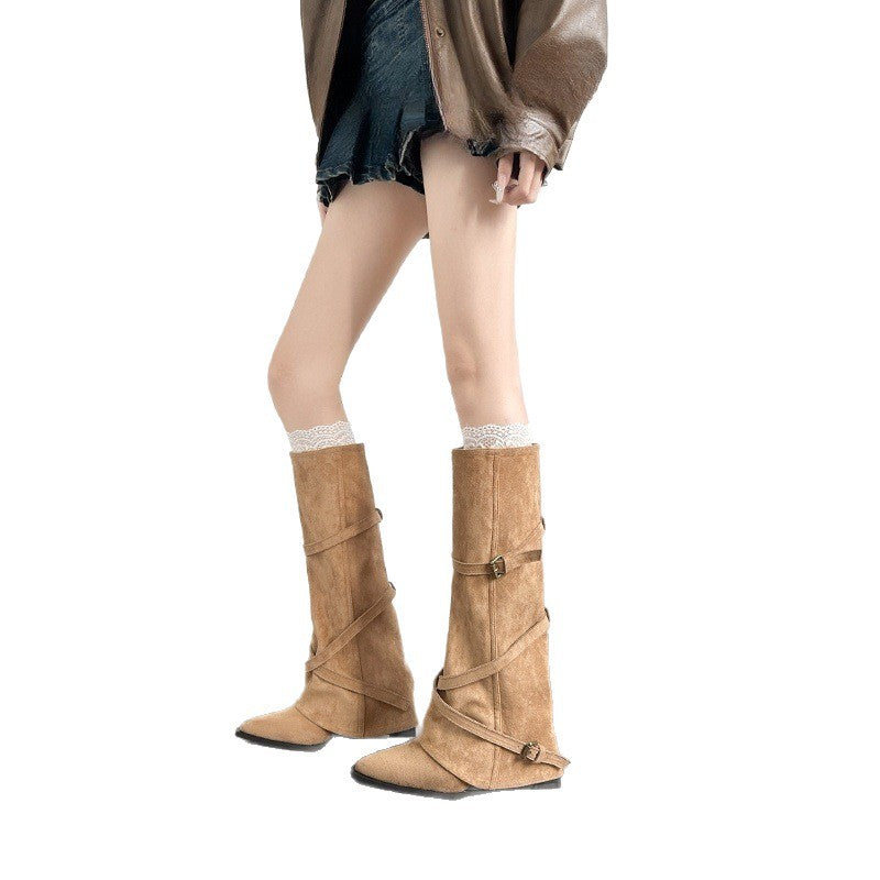 Damen modische hohe Stiefel mit doppeltem Schnallenverschluss und raffiniertem Design R&B