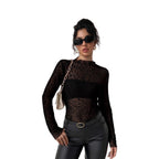 Damen Transparente Langarmbluse mit Leopardenmuster R&B