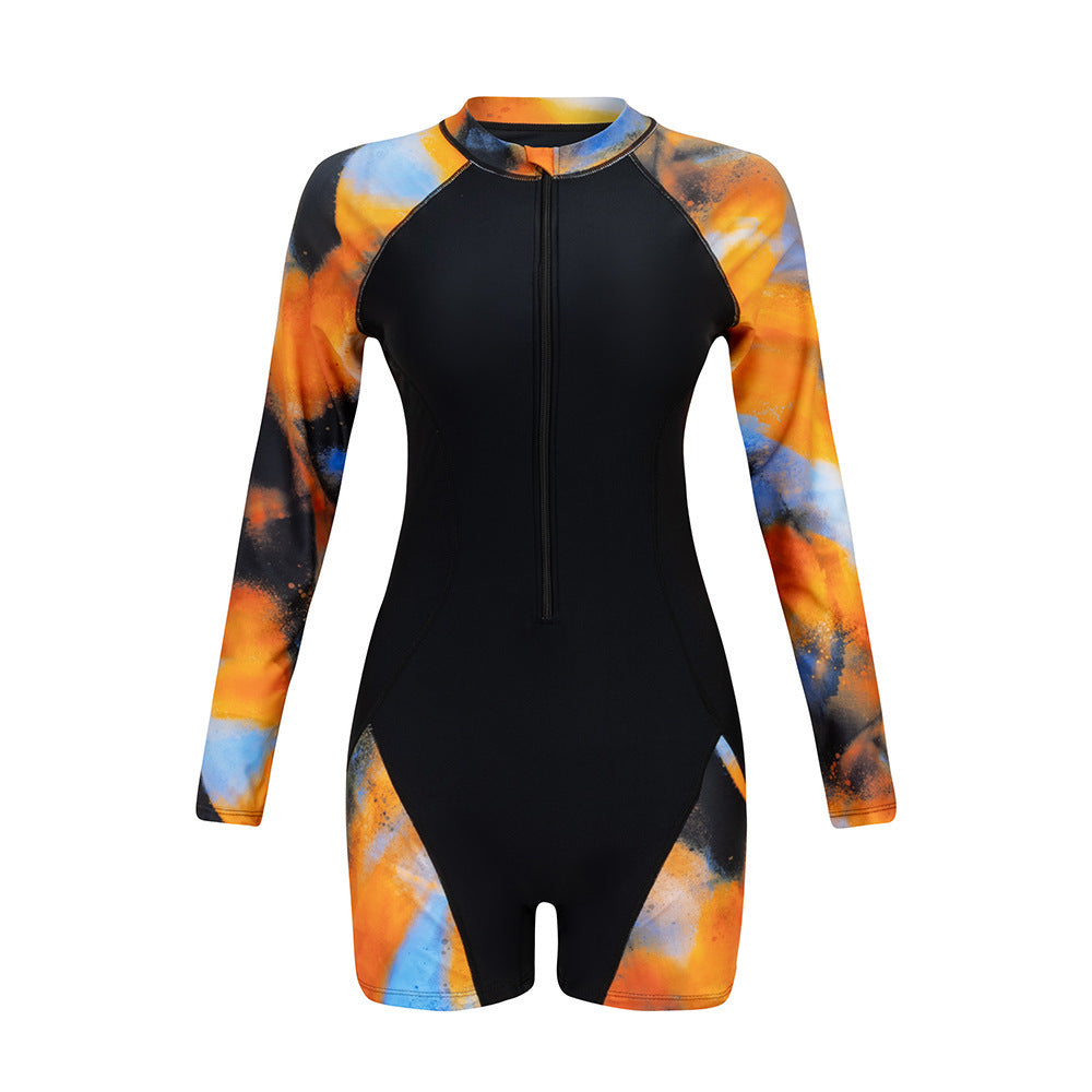 Damen Langarm-Surfuanzug mit buntem Kunstdesign R&B