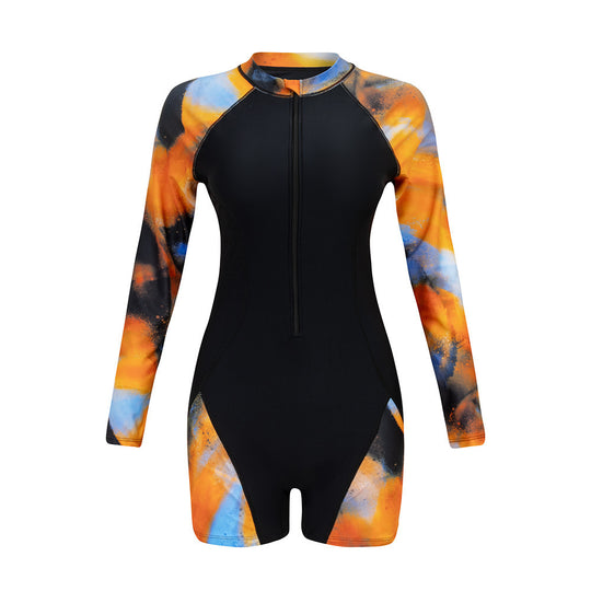 Damen Langarm-Surfuanzug mit buntem Kunstdesign R&B