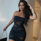 Damen Raffiniertes Bandeau-Kleid mit transparenten Einsätzen und Kreuzdetails R&B