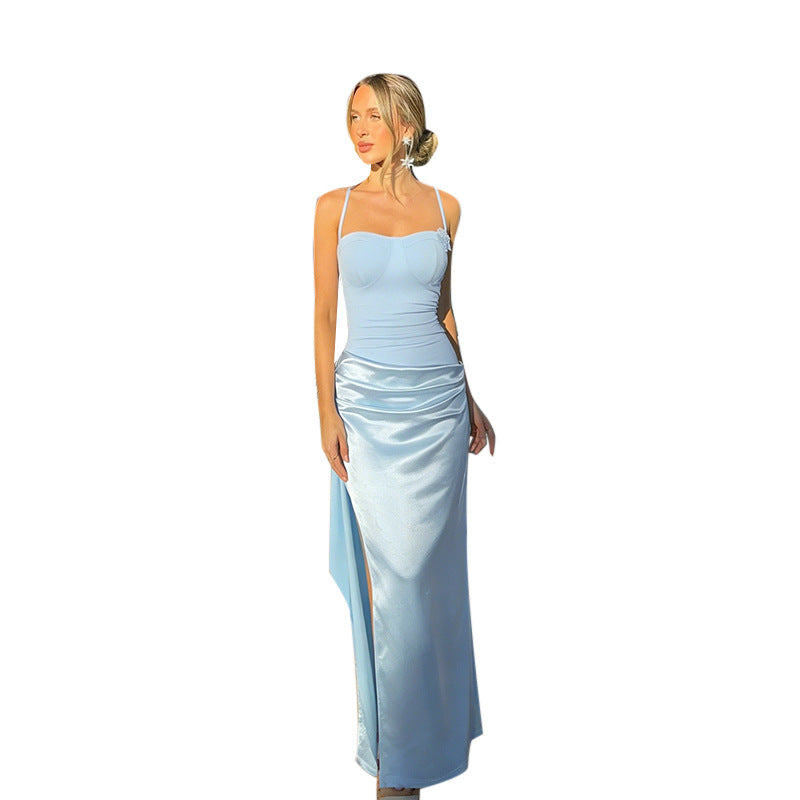 Damen Elegantes Satin-Maxikleid mit seitlichem Schlitz R&B