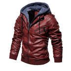 Herren lässige Kunstlederjacke mit abnehmbarer Kapuze und zahlreichen Taschen R&B