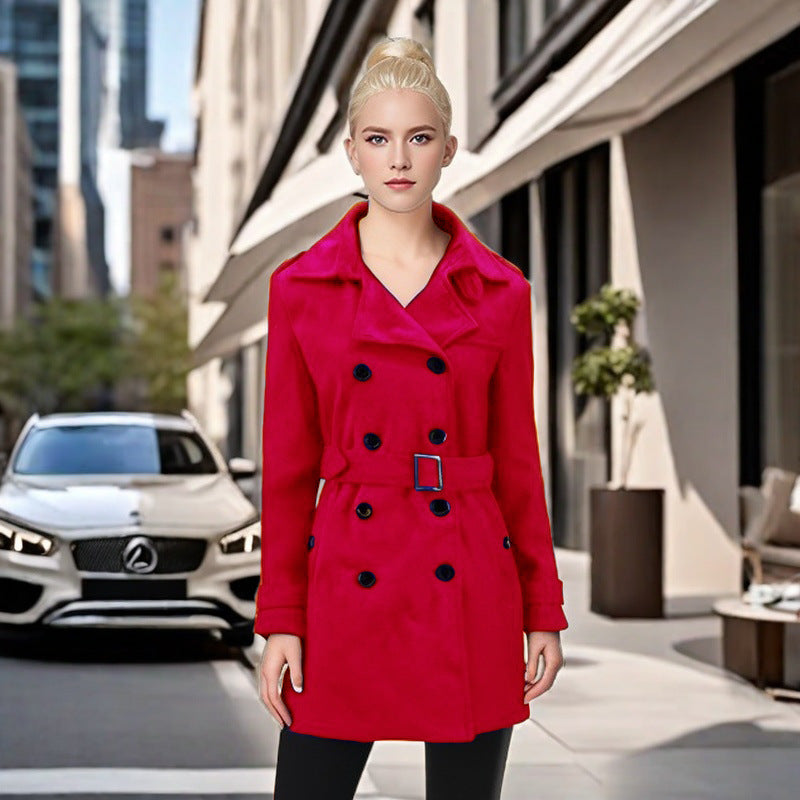 Damen Eleganter Trenchcoat mit Gürtel und kontrastierenden Knöpfen R&B