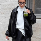 Damen modische Kunstlederjacke im lässigen Oversized-Schnitt R&B