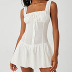 Damen Minikleid mit Rüschendetails und dekorativem Knoten R&B