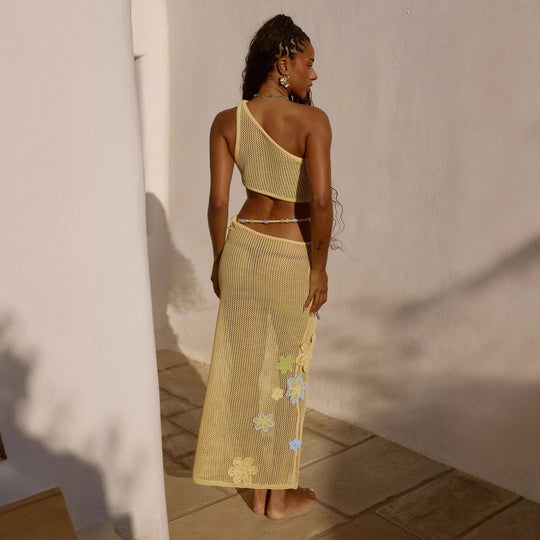 Damen Häkelrock mit floralen Applikationen und asymmetrischem Schnitt R&B