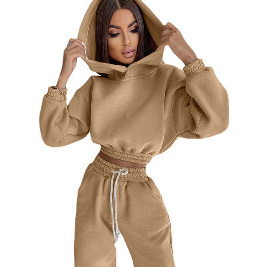 Damen modisches Set aus lässigem Hoodie mit elastischem Bund und Freizeit-Hose R&B