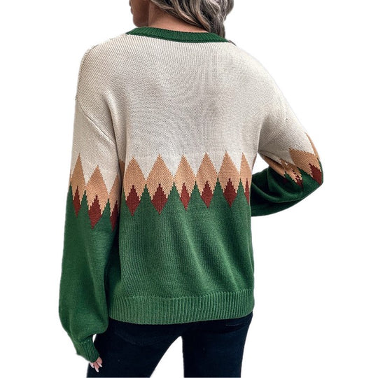 Damen Pullover mit trendigem Bergmotiv und komfortablem Rundhalsausschnitt R&B