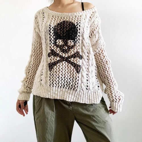 Damen Grob gestrickter Pullover mit Skelett-Motiv R&B