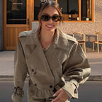 Damen Modische Trenchcoat-Jacke mit voluminösen Ärmeln und Gürtel R&B
