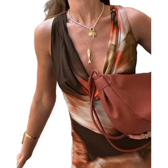 Damen Maxikleid mit tiefem V-Ausschnitt und elegantem Drapé R&B