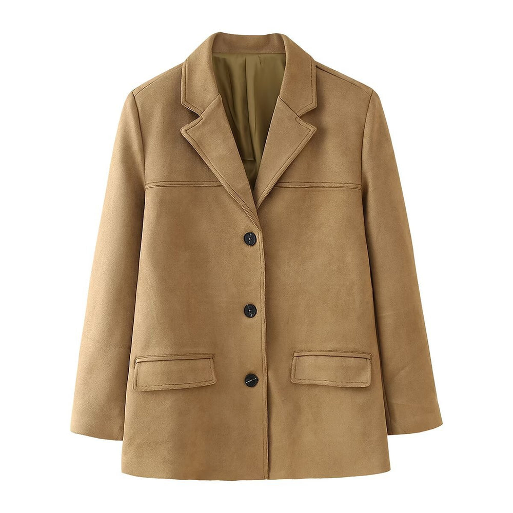 Damen Casual Blazerjacke aus hochwertigem Kunstleder mit eleganten Taschen R&B