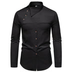 Herren Modisches Langarm-Hemd mit asymmetrischem Kragen und eleganten Knopfdetails