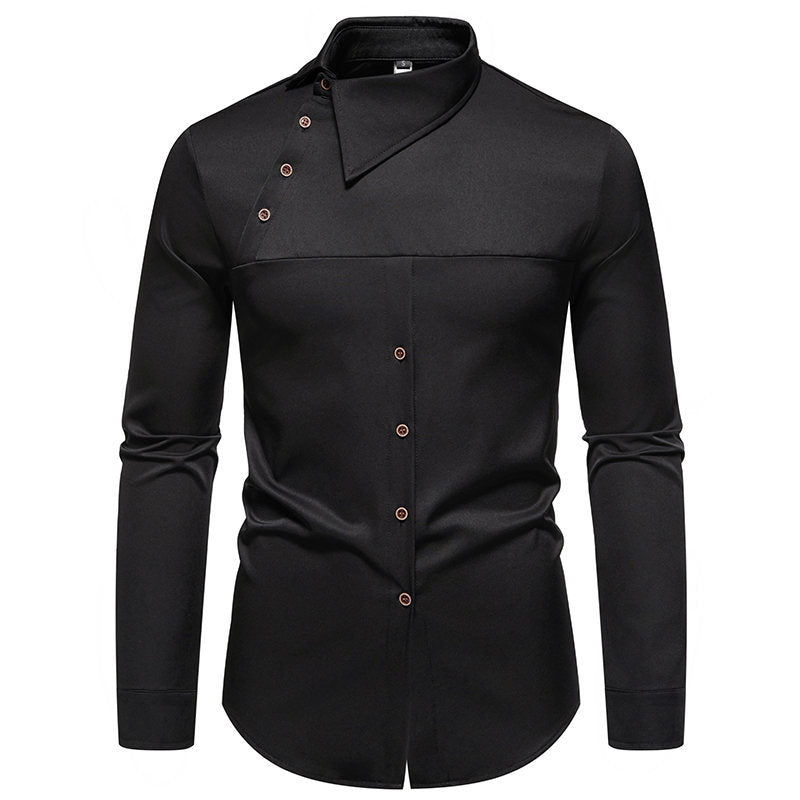 Herren Modisches Langarm-Hemd mit asymmetrischem Kragen und eleganten Knopfdetails