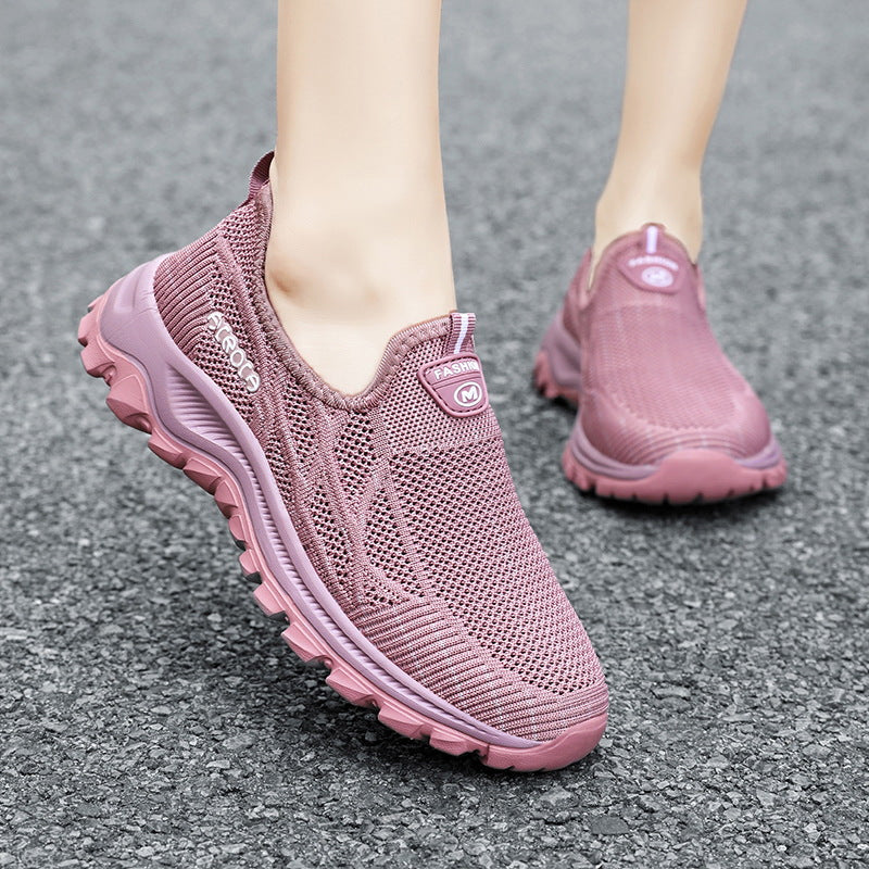 Damen Sportliche Slip-On Schnürschuhe mit atmungsaktiver Oberflächenstruktur und dämpfender Sohle R&B